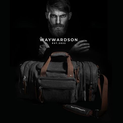 حقيبة واق من القماش سعة 50 لتر من WAYWARDSON للسفر مع مقابض حمل وحزام كتف على الجسم وجيوب تخزين بسحاب، حقيبة كبيرة لعطلة نهاية الأسبوع مع مساحة تخزين كبيرة جدًا (رمادي داكن) in Saudi Arabia