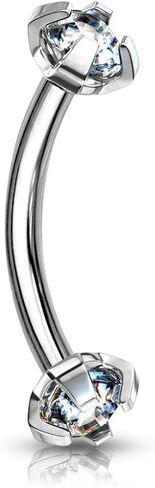 Pierced Owl - 16GA Stainless Steel Internally Threaded Prong Set CZ Crystal Ends Cartilage Helix Rook Eyebrow Curved Barbell in Saudi Arabia
