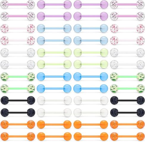 Dyknasz 48PCS 14G Glow in the Dark Nipple Rings Flexible Bioflex Tongue Bar Straight Barbell Retainer Piercing Jewelry for Women Men in Saudi Arabia