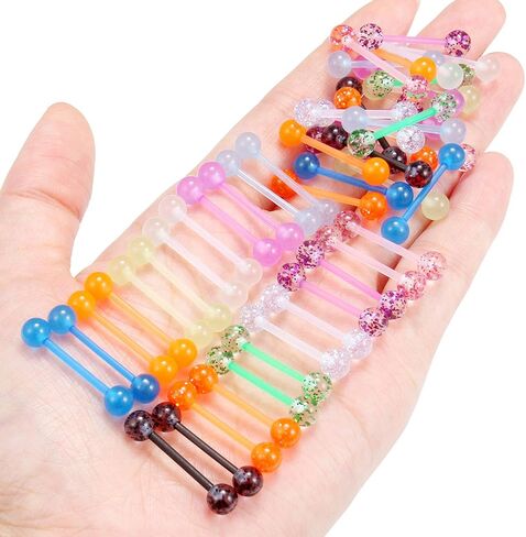 Dyknasz 48PCS 14G Glow in the Dark Nipple Rings Flexible Bioflex Tongue Bar Straight Barbell Retainer Piercing Jewelry for Women Men in Saudi Arabia