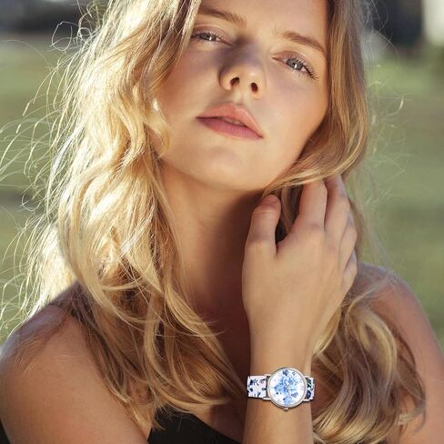 ساعات JewelryWe النسائية المصنوعة من القماش المزين بالزهور: ساعة يد كوارتز تناظرية سهلة القراءة وبسيطة ذات قرص كبير على شكل زهرة in Kuwait