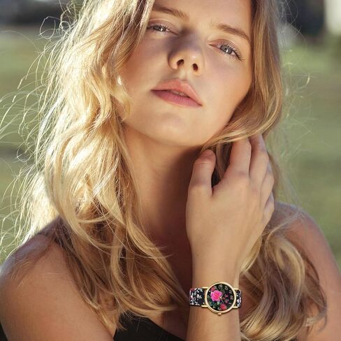 JewelryWe Womens Floral Canvas Watches: Analog Quartz Easy Read Simple Big Dial Flower Wristwatch in Kuwait