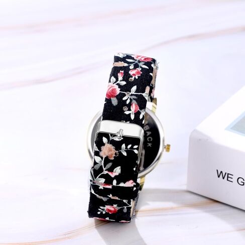 JewelryWe Womens Floral Canvas Watches: Analog Quartz Easy Read Simple Big Dial Flower Wristwatch in Kuwait