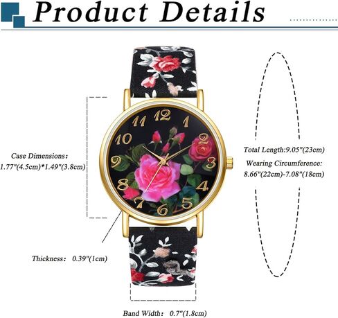 JewelryWe Womens Floral Canvas Watches: Analog Quartz Easy Read Simple Big Dial Flower Wristwatch in Kuwait