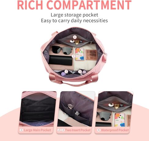 حقائب سفر للنساء، حقيبة عطلة نهاية الأسبوع مع حقيبة أدوات الزينة، حقيبة حمل للسفر حقيبة كتف طوال الليل مع جيب مبلل in Kuwait