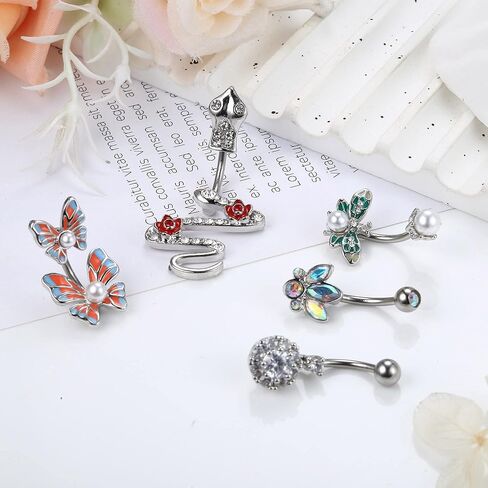 Subiceto 10 قطع من حلقات زر البطن الفولاذية الجراحية للنساء مطلية بالذهب متدلية للبطن متدلية لطيفة على شكل ثعبان تشيكوسلوفاكيا على شكل فراشة السرة in Kuwait