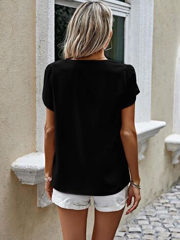 PRETTYGARDEN Short Sleeve Blouses for Women 2024 Summer Western Chiffon Shirts Dressy Casual Pearl Tops in Saudi Arabia