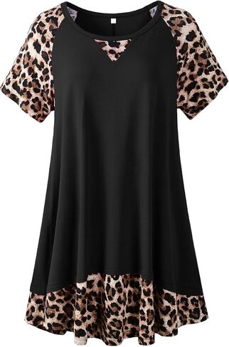LARACE Plus Size Tops for Womens Summer Short Sleeve Tunic Shirts Crew Neck Leopard Color Block Tee in Saudi Arabia