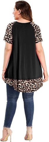 LARACE Plus Size Tops for Womens Summer Short Sleeve Tunic Shirts Crew Neck Leopard Color Block Tee in Saudi Arabia