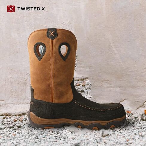 Twisted X Men's 11" Nano Toe Boot - Pull-On Cowboy Boots Crafted with Nano Composite Safety Toe, DuraTWX Hybrid Performance Leather, CellSole Footbed, and Leather Pull Holes, Charcoal & Tan, 14 W in Saudi Arabia