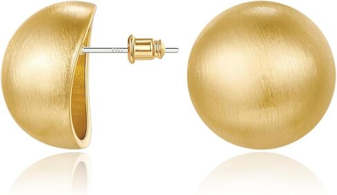 Chunky Gold Stud Earrings for Women 14K Gold Plated 925 Sterling Silver Brushed Half Ball Stud Earrings in Saudi Arabia