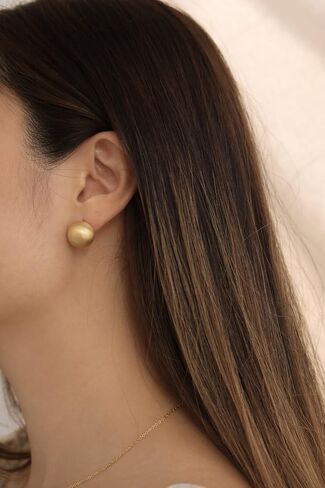 Chunky Gold Stud Earrings for Women 14K Gold Plated 925 Sterling Silver Brushed Half Ball Stud Earrings in Saudi Arabia