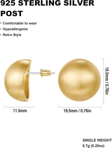 Chunky Gold Stud Earrings for Women 14K Gold Plated 925 Sterling Silver Brushed Half Ball Stud Earrings in Saudi Arabia