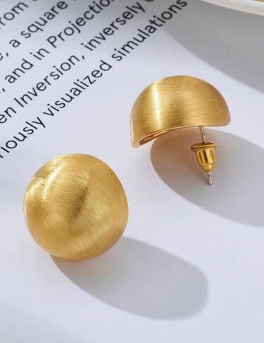 Chunky Gold Stud Earrings for Women 14K Gold Plated 925 Sterling Silver Brushed Half Ball Stud Earrings in Saudi Arabia