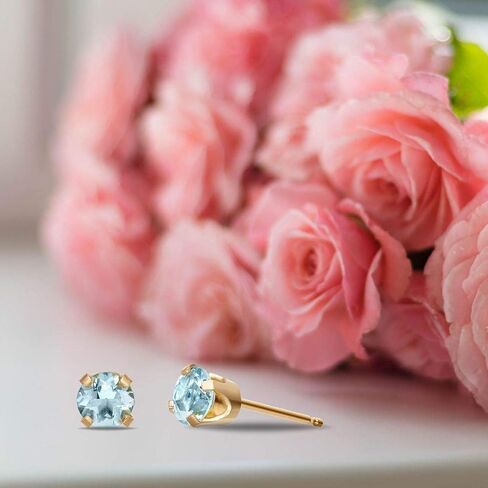 0.20 to 0.70 Carat Round Gemstone Stud Earrings for Women in 14k Yellow or White Gold 4 mm Birthstone Post with Friction Back I Push Back Studs by Lavari Jewelers in Saudi Arabia