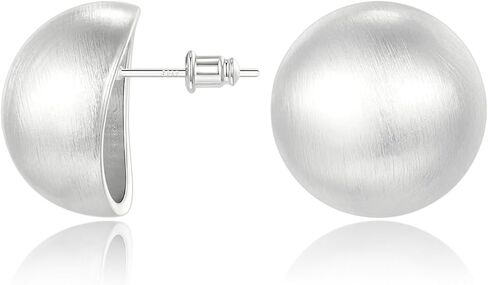 Chunky Gold Stud Earrings for Women 14K Gold Plated 925 Sterling Silver Brushed Half Ball Stud Earrings in Saudi Arabia