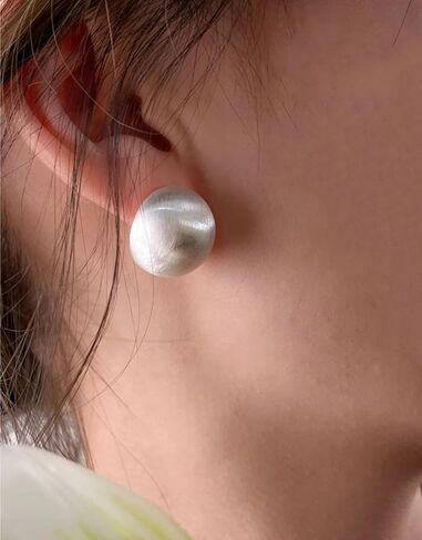 Chunky Gold Stud Earrings for Women 14K Gold Plated 925 Sterling Silver Brushed Half Ball Stud Earrings in Saudi Arabia