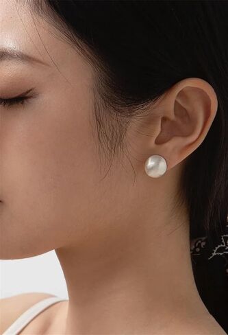 Chunky Gold Stud Earrings for Women 14K Gold Plated 925 Sterling Silver Brushed Half Ball Stud Earrings in Saudi Arabia