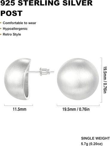 Chunky Gold Stud Earrings for Women 14K Gold Plated 925 Sterling Silver Brushed Half Ball Stud Earrings in Saudi Arabia