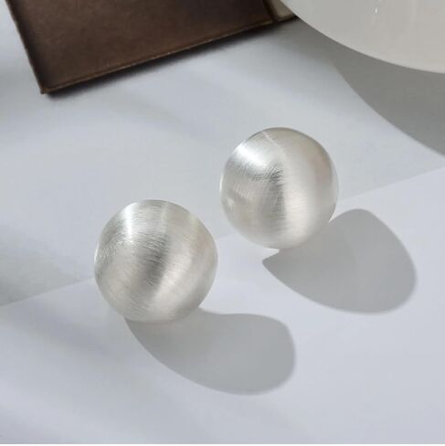 Chunky Gold Stud Earrings for Women 14K Gold Plated 925 Sterling Silver Brushed Half Ball Stud Earrings in Saudi Arabia
