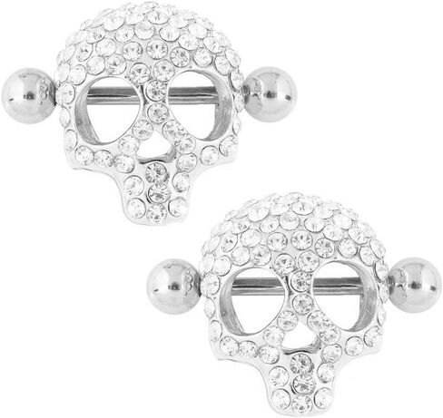 WOWOHE Nipple Rings for Women Stainless Steel Nipple Piercings 3D Skull Nipple Jewelry a Pair in Saudi Arabia