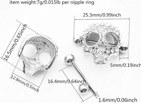 WOWOHE Nipple Rings for Women Stainless Steel Nipple Piercings 3D Skull Nipple Jewelry a Pair in Saudi Arabia