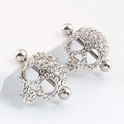WOWOHE Nipple Rings for Women Stainless Steel Nipple Piercings 3D Skull Nipple Jewelry a Pair in Saudi Arabia
