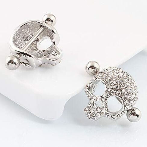 WOWOHE Nipple Rings for Women Stainless Steel Nipple Piercings 3D Skull Nipple Jewelry a Pair in Saudi Arabia