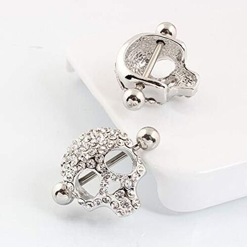WOWOHE Nipple Rings for Women Stainless Steel Nipple Piercings 3D Skull Nipple Jewelry a Pair in Saudi Arabia