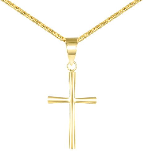 SISGEM 18k Gold Wheat Chain and Cross Pendant Necklace for Women, Small Religious Jewelry Gifts for Her, 18 Inch in Saudi Arabia