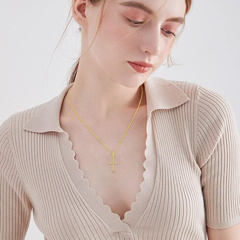 SISGEM 18k Gold Wheat Chain and Cross Pendant Necklace for Women, Small Religious Jewelry Gifts for Her, 18 Inch in Saudi Arabia