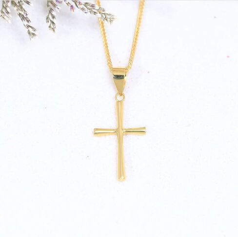 SISGEM 18k Gold Wheat Chain and Cross Pendant Necklace for Women, Small Religious Jewelry Gifts for Her, 18 Inch in Saudi Arabia