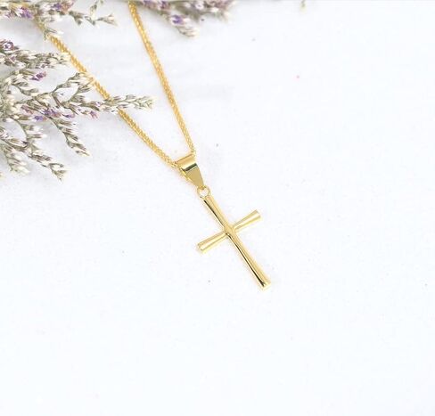 SISGEM 18k Gold Wheat Chain and Cross Pendant Necklace for Women, Small Religious Jewelry Gifts for Her, 18 Inch in Saudi Arabia