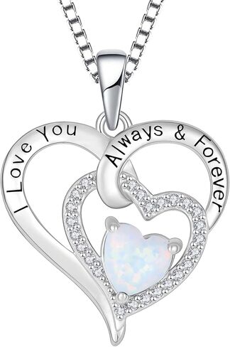 OSKINIA النساء 925 الفضة الاسترليني القلب النار أوبال جوهرة الميلاد قلادة 3A تشيكوسلوفاكيا محفورة مع أنا أحبك دائما وإلى الأبد قلادة قلادة هدايا مجوهرات للأم الفتيات الجدة حفيدة صديقة زوجة in Kuwait