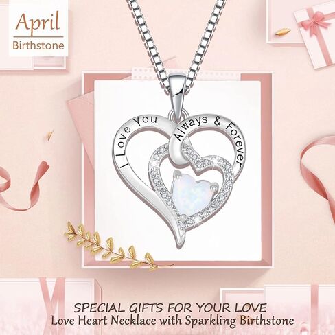 OSKINIA النساء 925 الفضة الاسترليني القلب النار أوبال جوهرة الميلاد قلادة 3A تشيكوسلوفاكيا محفورة مع أنا أحبك دائما وإلى الأبد قلادة قلادة هدايا مجوهرات للأم الفتيات الجدة حفيدة صديقة زوجة in Kuwait