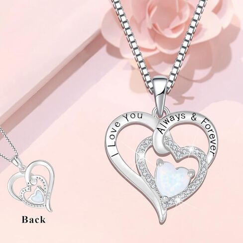 OSKINIA النساء 925 الفضة الاسترليني القلب النار أوبال جوهرة الميلاد قلادة 3A تشيكوسلوفاكيا محفورة مع أنا أحبك دائما وإلى الأبد قلادة قلادة هدايا مجوهرات للأم الفتيات الجدة حفيدة صديقة زوجة in Kuwait
