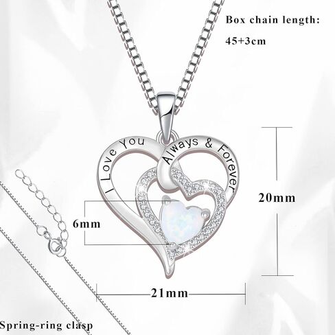 OSKINIA النساء 925 الفضة الاسترليني القلب النار أوبال جوهرة الميلاد قلادة 3A تشيكوسلوفاكيا محفورة مع أنا أحبك دائما وإلى الأبد قلادة قلادة هدايا مجوهرات للأم الفتيات الجدة حفيدة صديقة زوجة in Kuwait