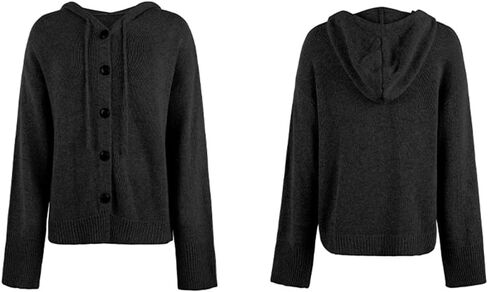 Women Winter Zipper Long Sleeve Open Front Knit Cardigan Slouchy Drawstring Hooded Sweater Coat Outwear in Saudi Arabia
