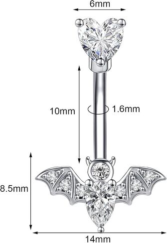 MIFYNN Stainless Steel Belly Button Ring Bat Belly Button Ring Butterfly Belly Button Ring 14G Surgical Steel Navel Ring Belly Piercing Jewelry Halloween Body Jewelry Gift for Women in Saudi Arabia