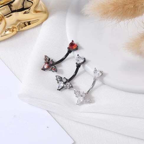 MIFYNN Stainless Steel Belly Button Ring Bat Belly Button Ring Butterfly Belly Button Ring 14G Surgical Steel Navel Ring Belly Piercing Jewelry Halloween Body Jewelry Gift for Women in Saudi Arabia
