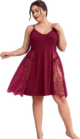 WDIRARA Women's Plus Size Lace Trim Backless Short Nightgown Sexy Chemise Cami Nightdress in Saudi Arabia