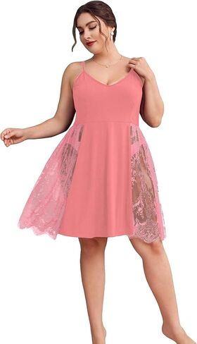 ثوب نوم نسائي قصير من WDIRARA مقاس كبير مزين بالدانتيل بدون ظهر، قميص نوم مثير، قميص نوم كامي in Kuwait