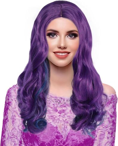 Anogol Wig Cap+Long Natural Wavy Purple Wig for Women Comic Synthetic Wig For Women Girls Men Boys Dress Up Wig For Anime Cartoon Costume Party Wig For Halloween Christmas Cosplay Wig in Saudi Arabia