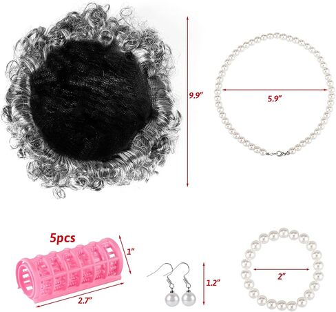 شعر مستعار للسيدات العجوز من Tibeha، مجموعة شعر مستعار لأطفال المدارس لمدة 100 يوم مع بكرات شعر ونظارات (8 قطع) in Kuwait