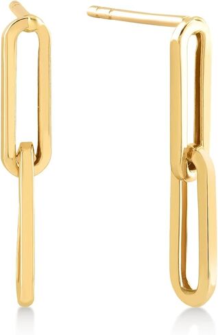 14k Real Gold Paperclip Chain Earrings for Women | 14k Gold Paperclip Chain Dangle Earrings | Dainty Drop Earrings | Women's 14k Gold Jewelry | Gift for Birthday, Yellow Gold, No Gemstone in Saudi Arabia