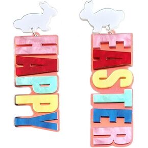Colorful Easter Rabbit Wooden Dangle Earrings for Women Girls Jewelry