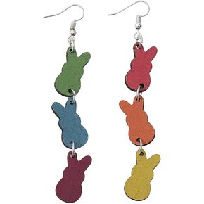 Colorful Easter Rabbit Wooden Dangle Earrings for Women Girls Jewelry in Kuwait