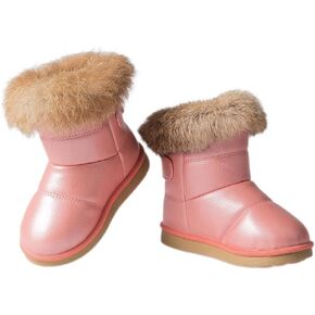Meckior Toddler Girls Boys Outdoor Waterproof Fur Lined Snow Boots PU Leather Warm Winter Slip Resistant Cold Weather Flat Booties Kids Shoes in Kuwait