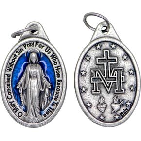 Venerare Pack of 5 Miraculous Medal Charms, 1" Long with Blue Enamel and Jump Ring Included in Saudi Arabia