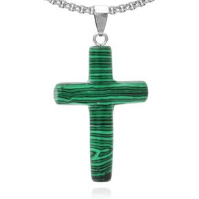 Xusamss Fashion Natural Stone Cross Pendant Necklace,24inches Box Chain